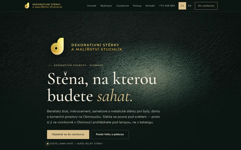Úvodní obrazovka návrhu webu Dekorativní stěrky a malířství Stuchlík